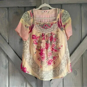 100% Mulberry Silk Blouse- floral sequins feminine‎